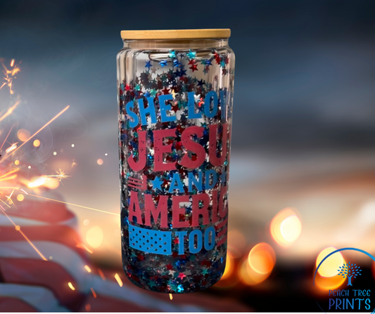 She Loves Jesus and America Too Snow Globe Tumbler